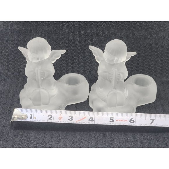 2 Vintage 1995 MJ Hummel Frosted Glass Crystal‎ Angel Candle Holder Avon - Picture 7 of 11